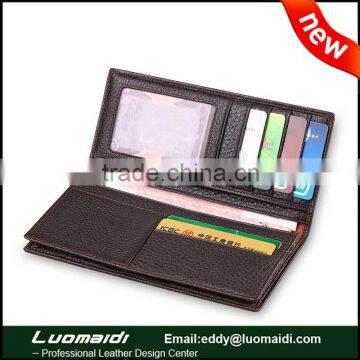 customize men leather wallet, genuine cowhide leather litchi grain men long wallet