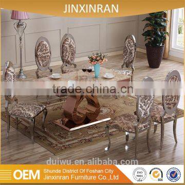 Luxury banquet gold steel base natural marble dinning table with chairs