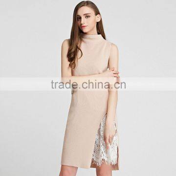 Fashion Lady Sleeveless Knitting Dress 2016 Summer Woman Thin Long Sweater Pullover Femme Robe De Tricot Lace Patchwork photo-3
