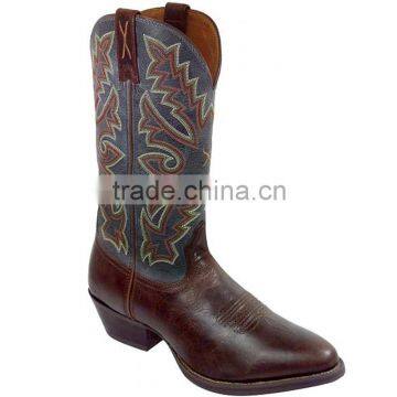 Chocolate brown with light blue stitching genuine leather western cowboy boots wholesale