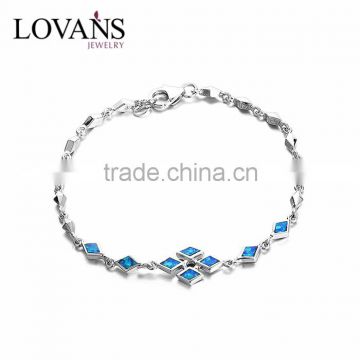 925 Sterling Silver Blue Opal Bracelet For Men Fine Jewelry SBI182W