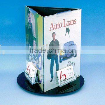 black acrylic triangle magazine rack with clear pockets