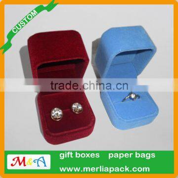 14K Gold Plated Ring Packging Box With Blue White Rhinestones Boxes