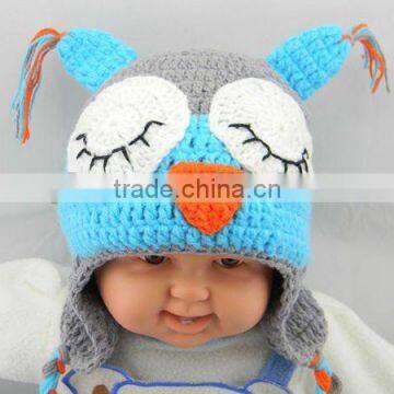 Newborn Baby Crochet Owl Ear Flat Beanie Hat FCK-119290850