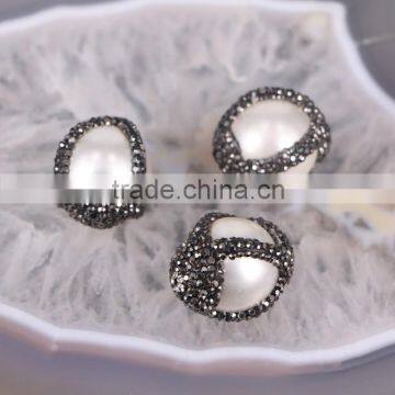 Round Freshwater Pearl Beads With Rhinestone, Mother Of Pearl Stone For Jewelry Making photo-3