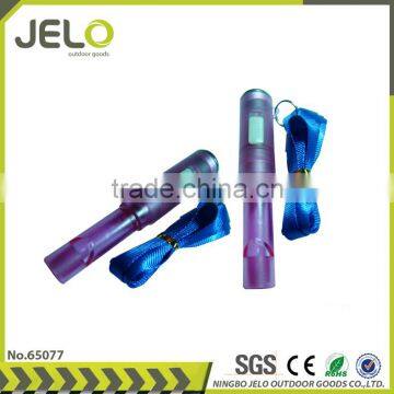 Ningbo JELO Sales Promotion Super Bright LED Blink Plastic Torch Whistle Survival Flashlight