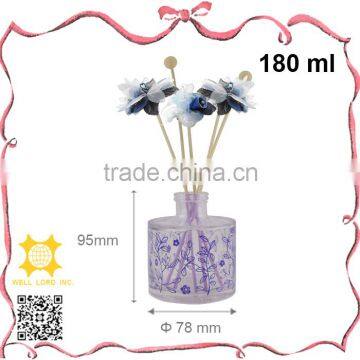 Elegant purple glass bottle blue flower wood stick fragrance diffuser