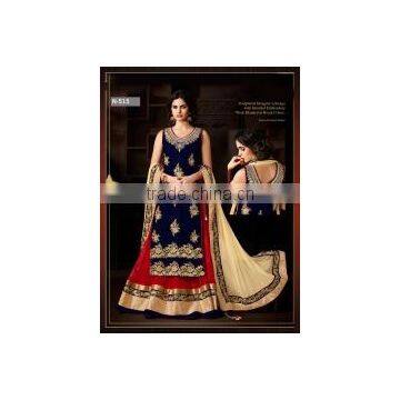 Towering Blue Net Indo Western Lehenga Style Suit/Buy Online Designer Suits