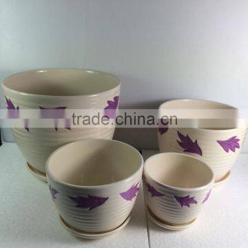 4 piece High quality small ceramic pots with different pattern ceramic plant pot pottery