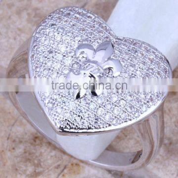 Big heart shape rings plated 925 silver solid rhodium jewelry for women!!!