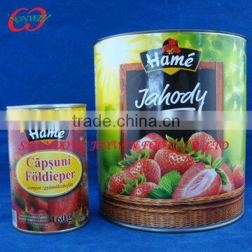 Canned strawberry, different can sizes canned strawberries in light syrup, made from fresh strawberry