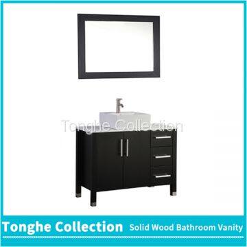 China Solid Wood Bathroom Cabinetry Espresso Painting White Stone Top