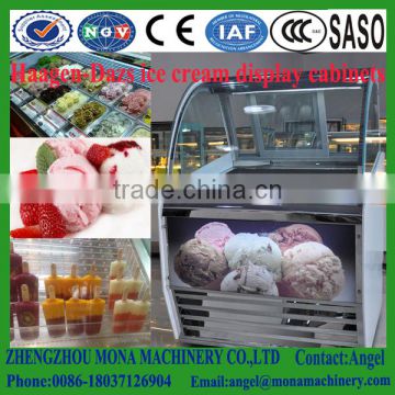 Competitive price curved Glass stainless steel ice cream display showcase