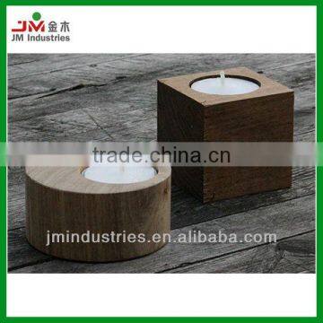 Small Round American Real Oak Wooden Candle Holder