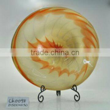 wholesale colored glass plates;hand painted home decorative chinoiserie art glass wall plate;hand blown glass wall art