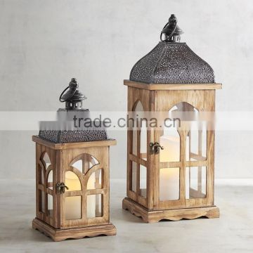 Wooden Hurricane Lantern | Wooden Lantern With Metal TOP