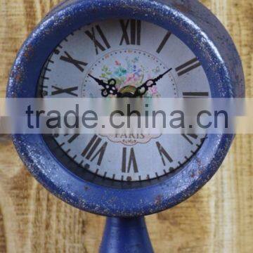 ANTIQUE PURPLE BLUE METAL TABLE TOP CLOCK