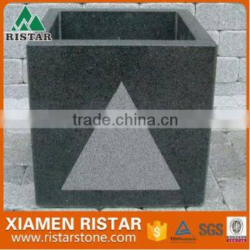Cheap black G654 granite stone flower pot for garden