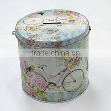 2016ML-3154 hot sale round coin box change ban piggy ban metal coin tin case with a lock catch