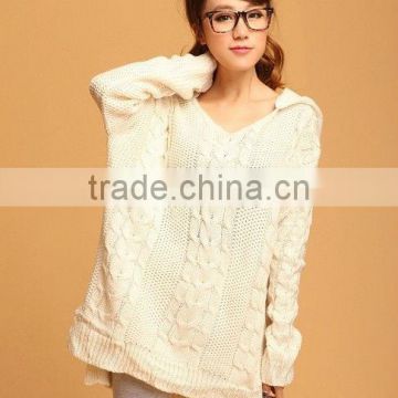 OEM ladies fashion long sleeve loose thin knitting woman hooded sweater