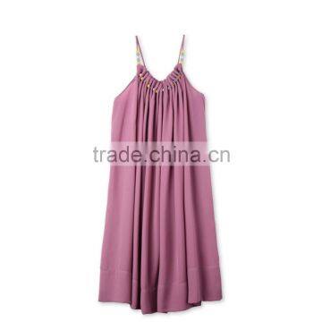 Latest Childern Lilac Gathered Neckline Colorful Beads Kids Beautiful Model Frock Neck Design Dresses HSd5107 photo-2