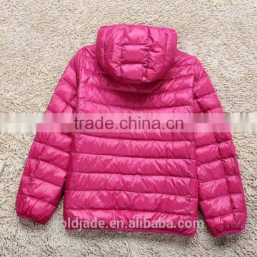 2016 Customized Manufacture Fashionable Winter Thin Ladies Down Jacket With Hoodie