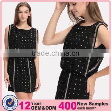 OEM Service Supply Design Sleeveless Latest Sequin Top Chiffon short Skater Dress