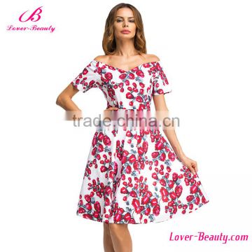 New Arrival High Quality Rose Print Fashion Summer Woman Dress