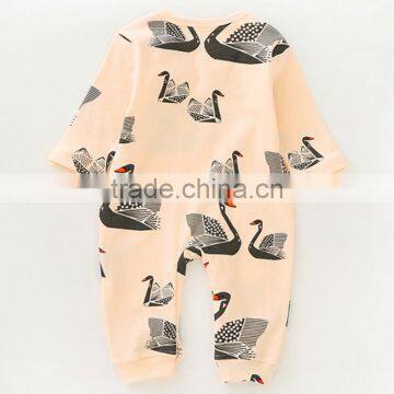 Wholesale Baby Long Sleeve Swan Printed Rompers for 0-1 Years Old photo-2