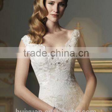 Sexy Deep v Neck Strap Full Lace Ball Gown Wedding Dress Robe de Mariage photo-2