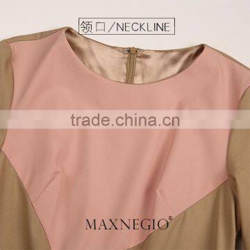 Latest Design Fashion Contrast Color Ladies High Quality Elegant Long Sleeve and Maxi Evening Dress 2016 photo-6