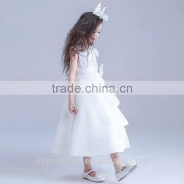 Summer Kids Dresses for Girls European Style Long Round Neck White Kids Frilly Dresses photo-3