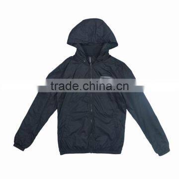 Single Plain Black Removable Hood Mens Fall Jacket photo-2