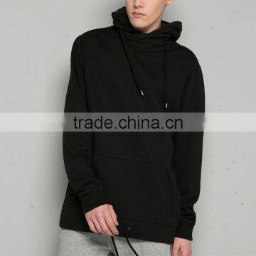 High quality fashion custom black plain funnel neck hoodie
