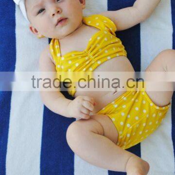 Hot sale!Baby girl swimwear white polka dots clothes set yellow bikini beauty product for 0-6 ys girls