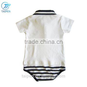Navy Style Baby Bodysuit With Black and White Stripe Kids Clothes Summer Toddler Short Sleeves Romper