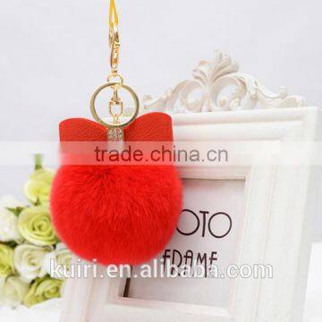 Sweety Cute Koreal Style Rex Rabbit Fur Balls Keychain With Bowknot Leather Keychain photo-5