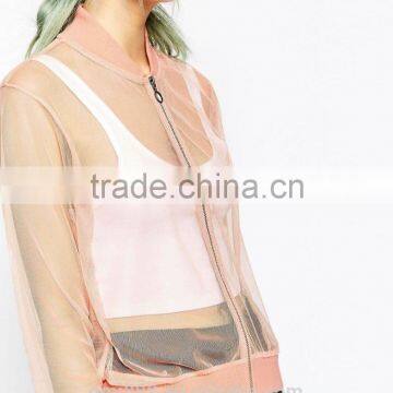 2017 OEM China Manufacturer Sheer Mesh Bomber Jacket With Zipper photo-2