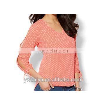 2015 slim fit chiffon white dot half sleeve summer casual women blouse turkey