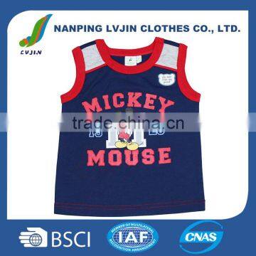 Printed Mickey Kids Clothes Baby Vest 100% Cotton Boys Sleeveless T shirt