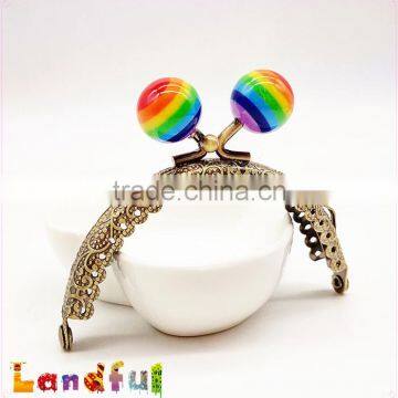 8.5cm 3.35inch Candy Ball Bronze Round Engraving Embossed Lace Purse Frame photo-4