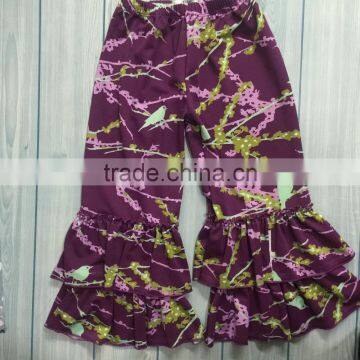 New fashion branch print double ruffles girls pants