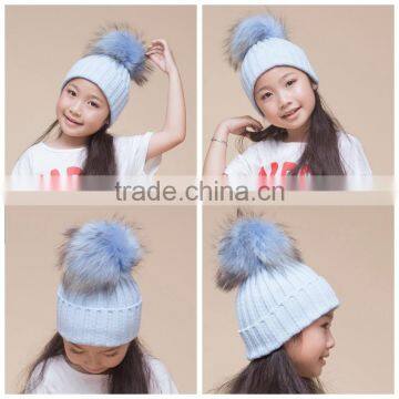 Terse Style Hot Sale Real Raccoon Knitted Hat Beanie Fur Pom Pom Hats