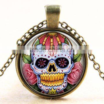 XP-TGN-S-135 Popular Accessories Mandala Time Gemstone Round Glass Dome Pendant Skull Cabochon Necklace For Ladies