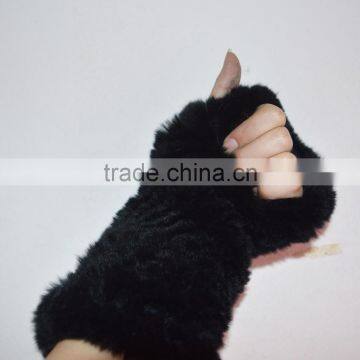 SJ065 New Arrival Soft Rex Rabbit Knit Fur Mittens