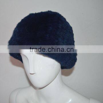 SJ607-02 Dark Blue High Quality Elastic Rex Rabbit Knitting Winter Hats With Fur photo-2