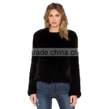 SJ421-01 New Fashion Design New Arrival Black Rex Rabbit Fur Jacket Women Jackets photo-3