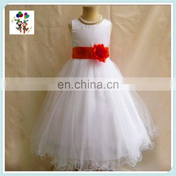 Children Party White Gown Tulle Red Flower Girl Dresses HPC-3106