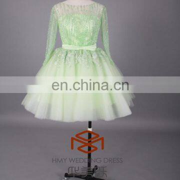 Suzhou HMY-S117 Real Images Customized Organza Tulle Satin Long sleeves Beading Sequins Short Skirt Prom Dress 2015