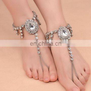 Full Rhinestone Drop Water Stone Multilayer Barefoot Sandals Bridal Anklet Ankle Bracelet